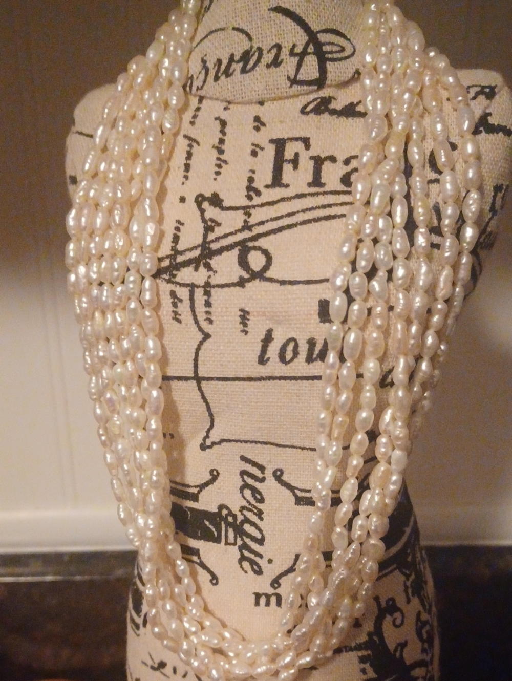 Vintage 7 Strand Rice Pearl Necklace 17.5" Solid Sterling Silver Artisan Hook